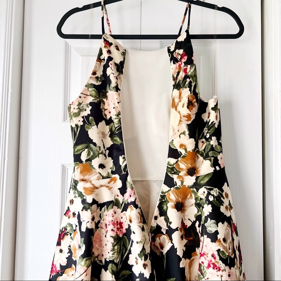 Black, Red and Cream Floral Halter A-Line Dress - Picture 8 of 15